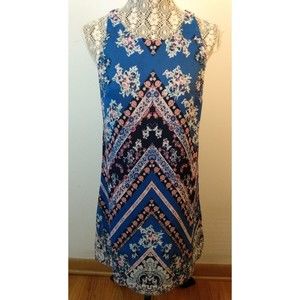 By & By Floral Blue Sleeveless Lined  Mini Dress SZ M